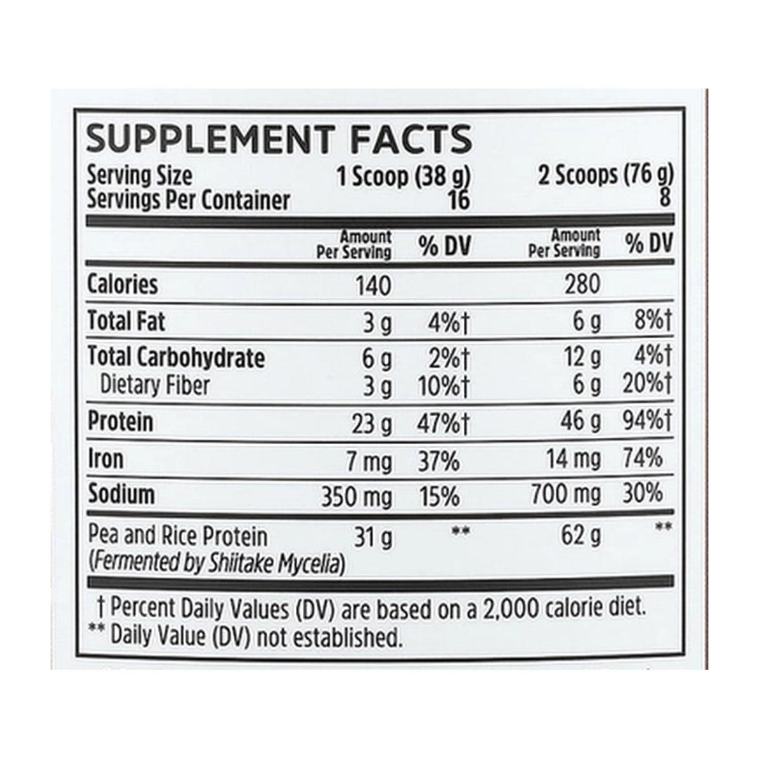 Zhou Nutrition, Plant Complete, Perfect Digestibility Plant-Based Protein, Chocolate, 21.4 oz (608 g) supplement facts label showing ingredients, vitamins, minerals, and serving information