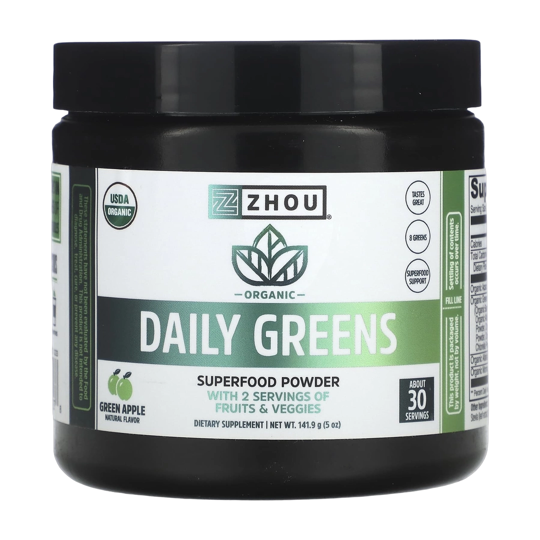 Zhou Nutrition, Organic Daily Greens, Green Apple, 5 oz (141.9 g) front packaging view