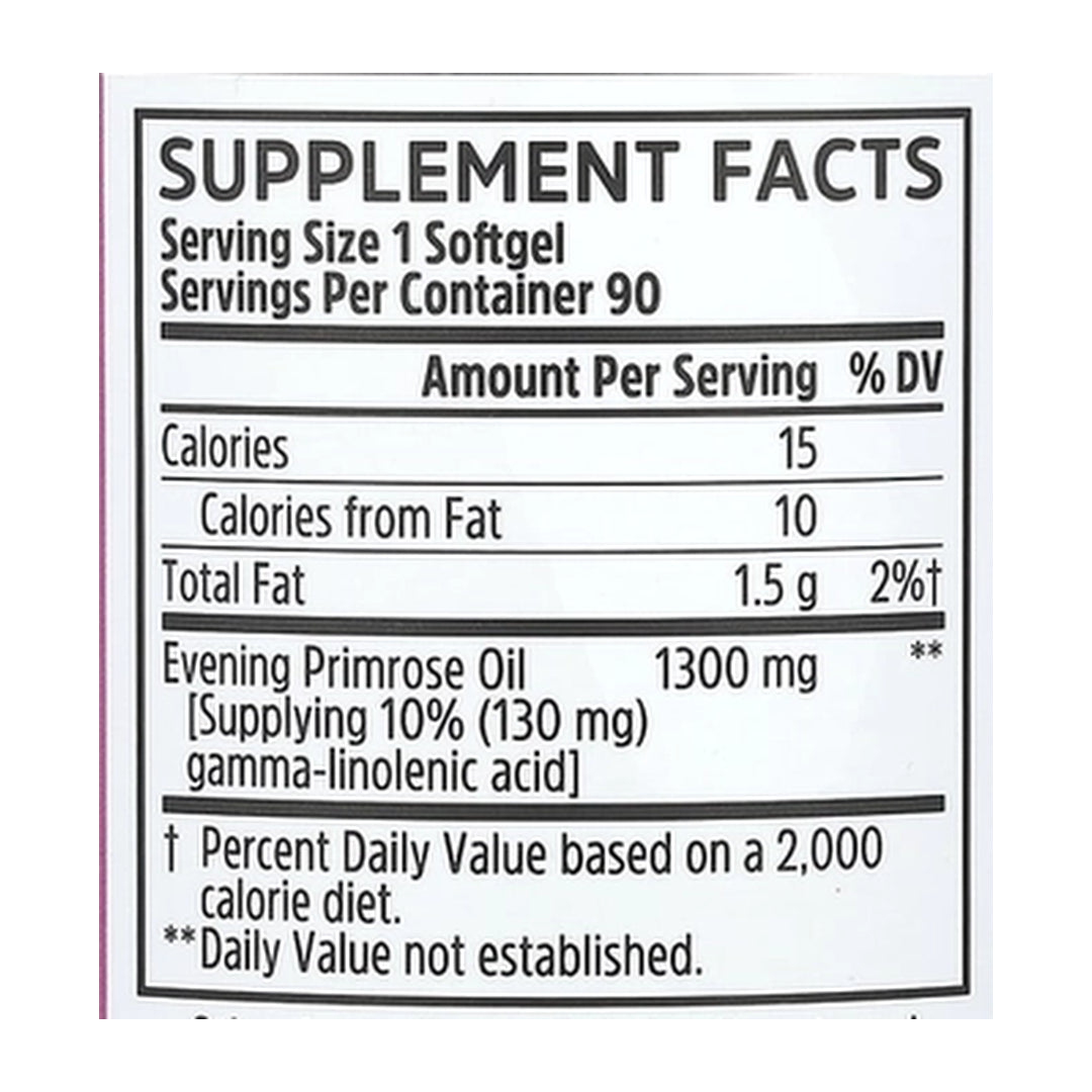 Zhou Nutrition, Evening Primrose, 90 Softgels supplement facts label showing ingredients, vitamins, minerals, and serving information