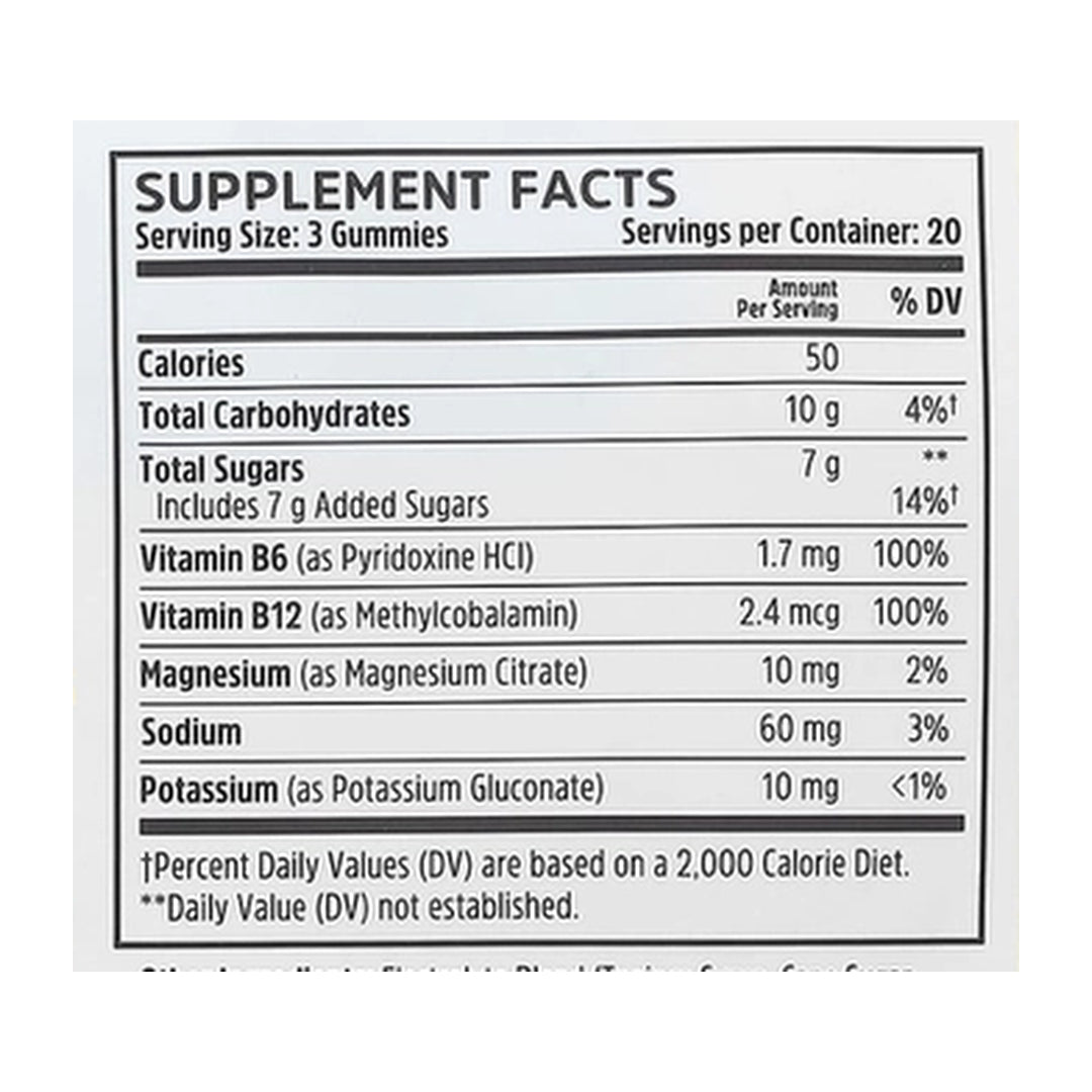Zhou Nutrition, Hydro-Fuel Gummies, Lemon Lime, 60 Gummies supplement facts label showing ingredients, vitamins, minerals, and serving information