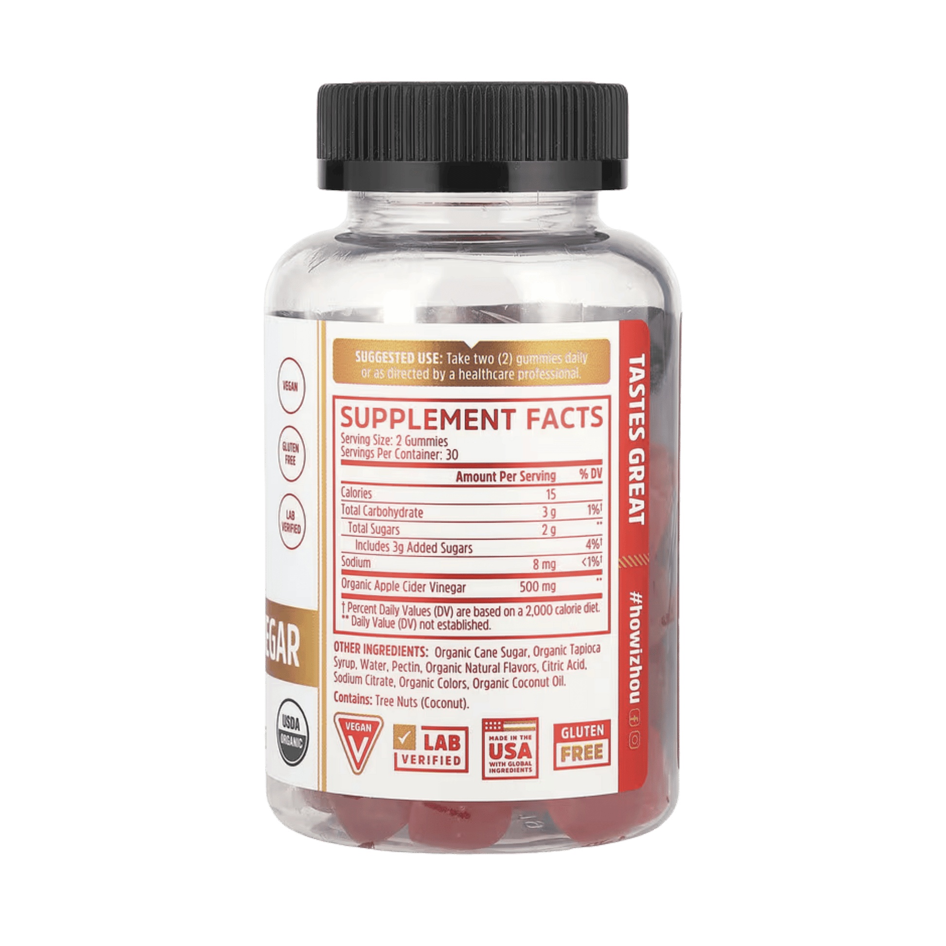 Zhou Nutrition, Organic Apple Cider Vinegar Gummies, 60 Vegan Gummies back packaging view