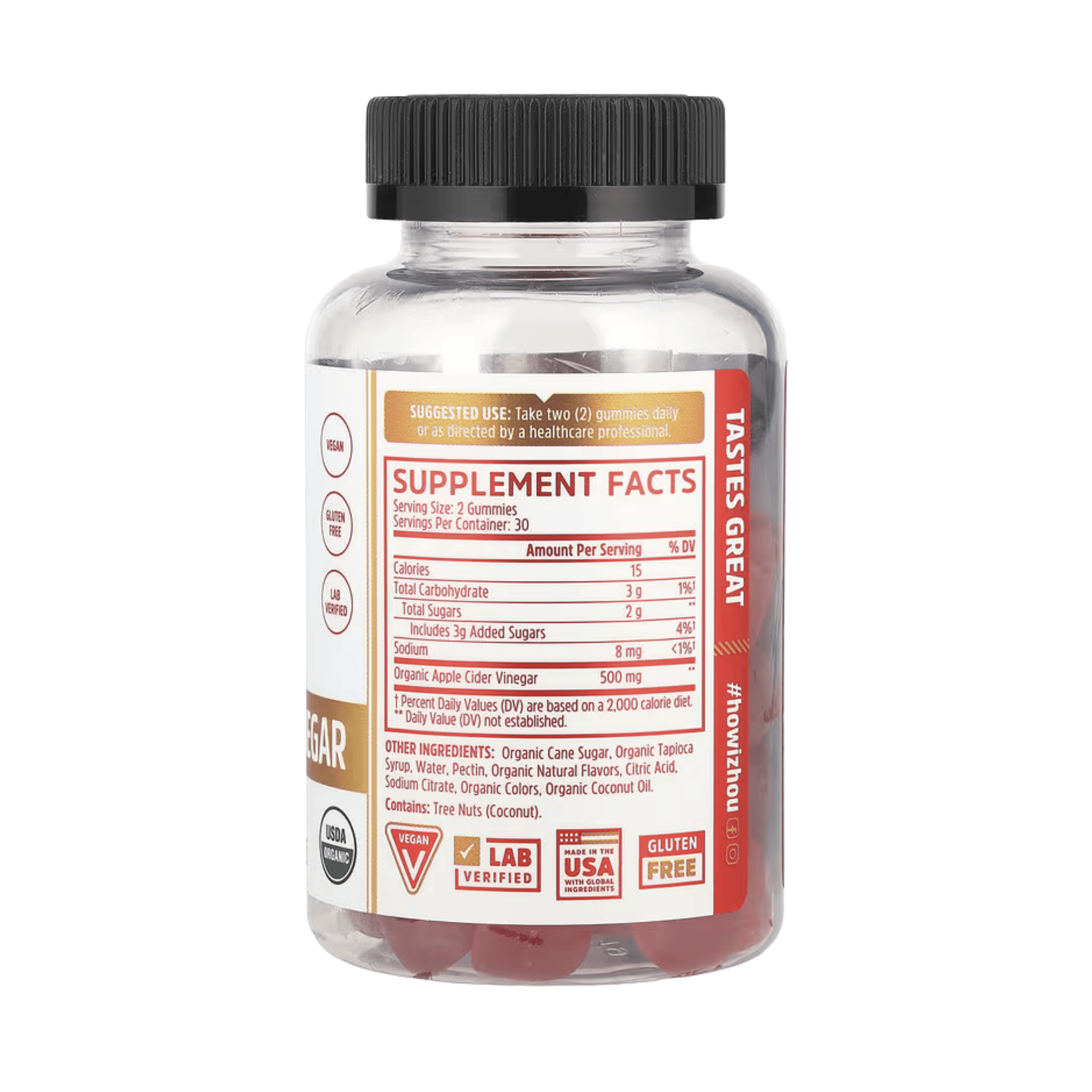 Zhou Nutrition, Organic Apple Cider Vinegar Gummies, 60 Vegan Gummies back packaging view