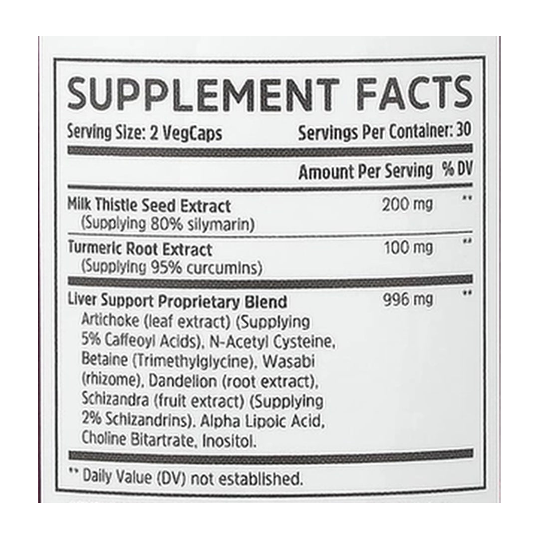 Zhou Nutrition, Liver Support, 60 Capsules supplement facts label showing ingredients, vitamins, minerals, and serving information