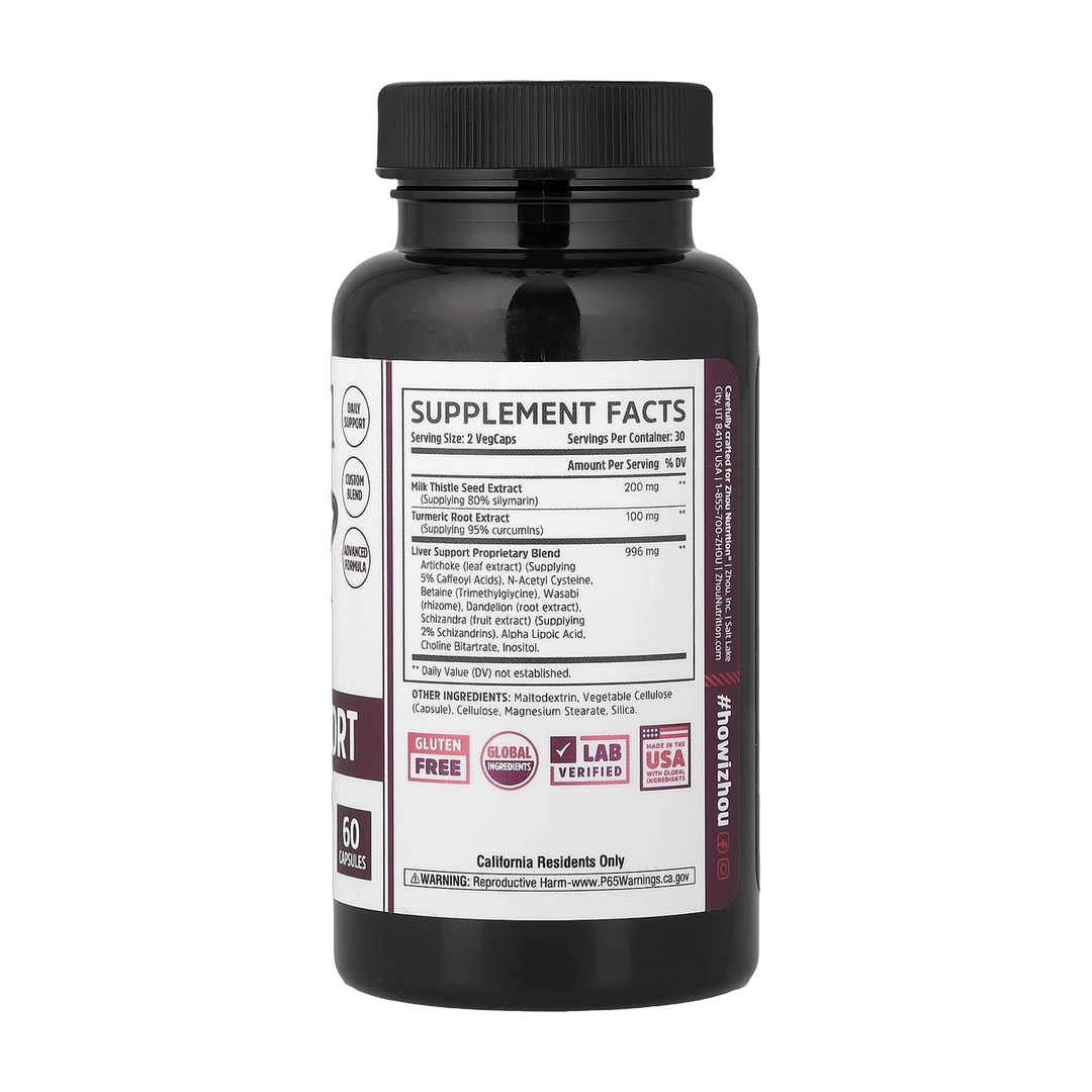 Zhou Nutrition, Liver Support, 60 Capsules back packaging view