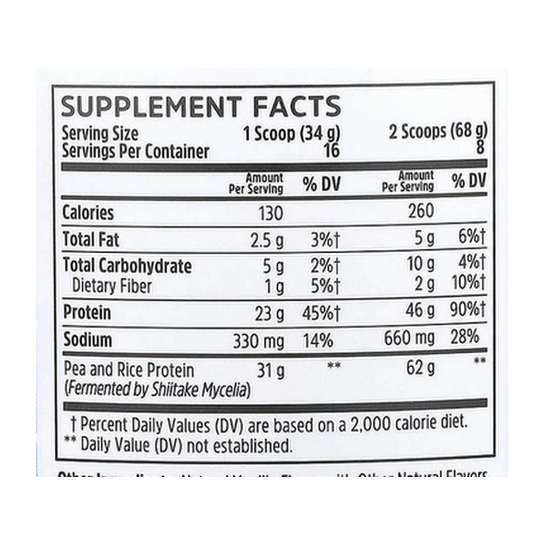 Zhou Nutrition, Plant Complete, Perfect Digestibility Plant-Based Protein, Vanilla, 19 oz (544 g) supplement facts label showing ingredients, vitamins, minerals, and serving information