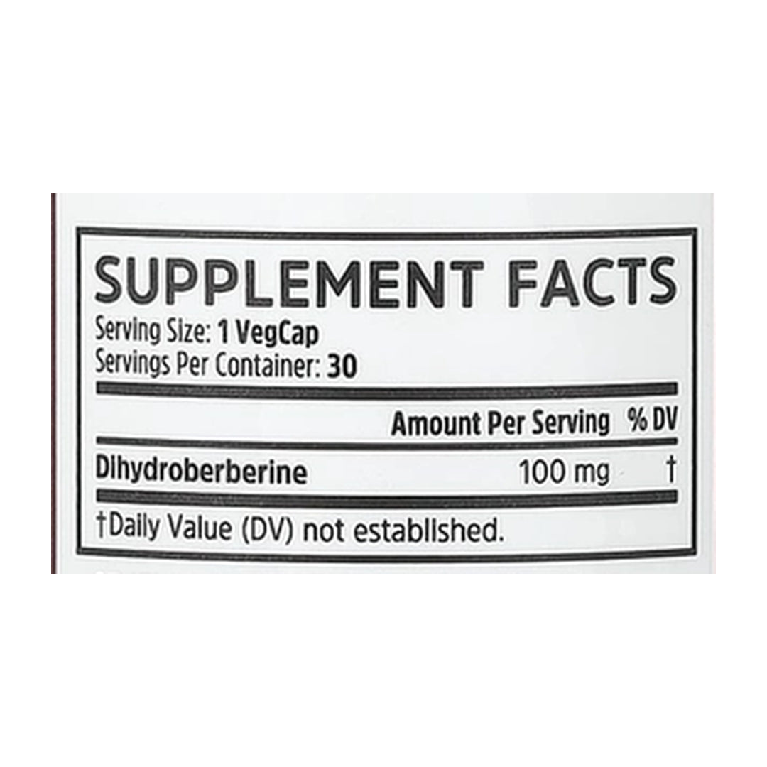 Zhou Nutrition, Dihydroberberine, 30 Veggies Capsules supplement facts label showing ingredients, vitamins, minerals, and serving information