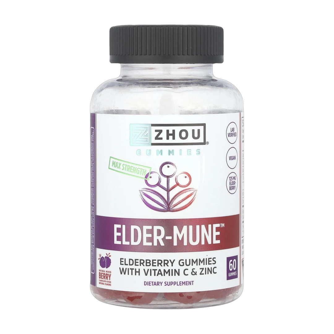 Zhou Nutrition, Elder-Mune, Max Strength, Natural Mixed Berry, 60 Gummies front packaging view