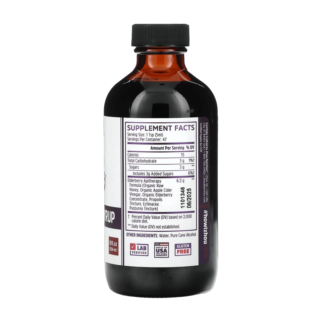 Zhou Nutrition, Elderberry Syrup, 8 fl oz (236 ml) back packaging view