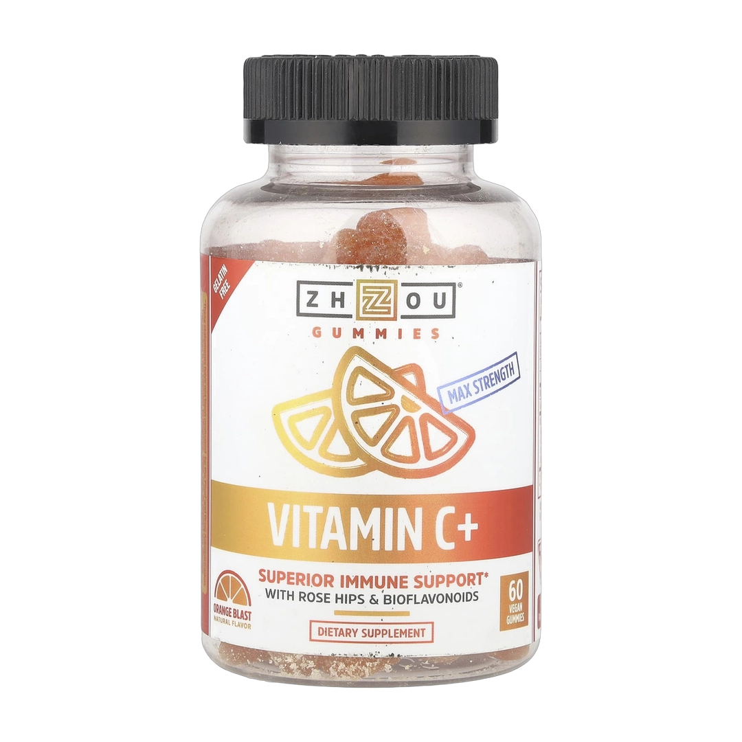 Zhou Nutrition, Vitamin C+, Orange Blast, 60 Vegan Gummies front packaging view