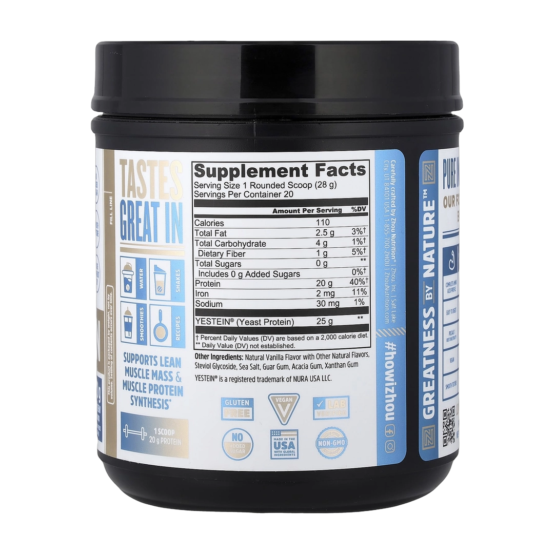 Zhou Nutrition, Complete Protein, Vanilla, 19.9 oz (564 g) back packaging view