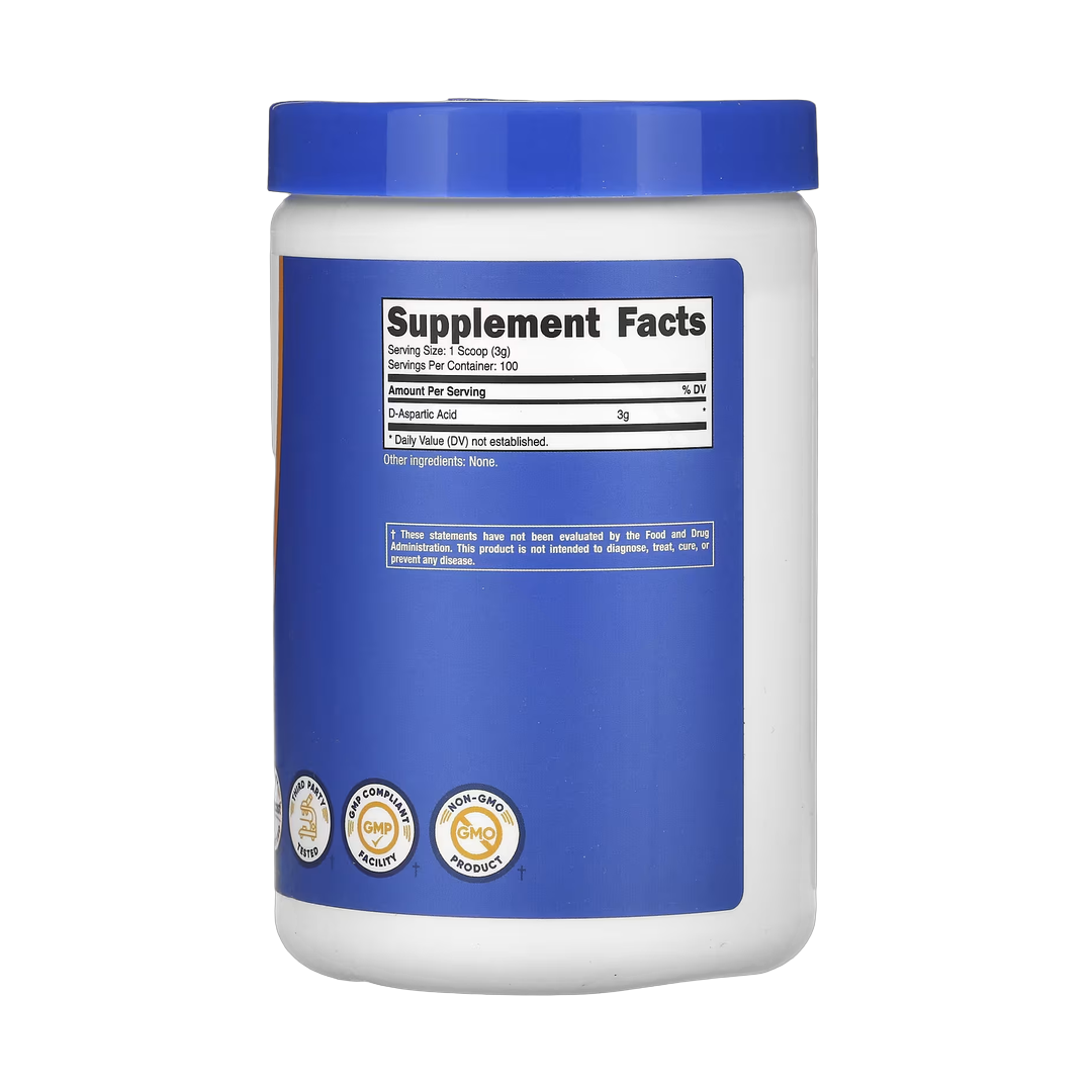 Nutricost, D-Aspartic Acid, Unflavored, 10.6 oz, 300 g back packaging view