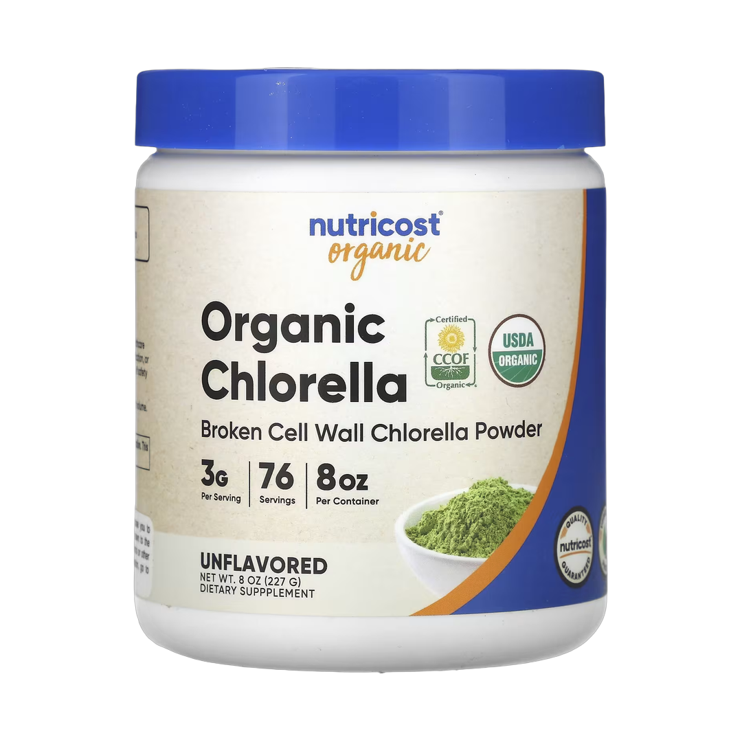 Nutricost, Organic Chlorella, Unflavored, 8 oz, 227 g front packaging view