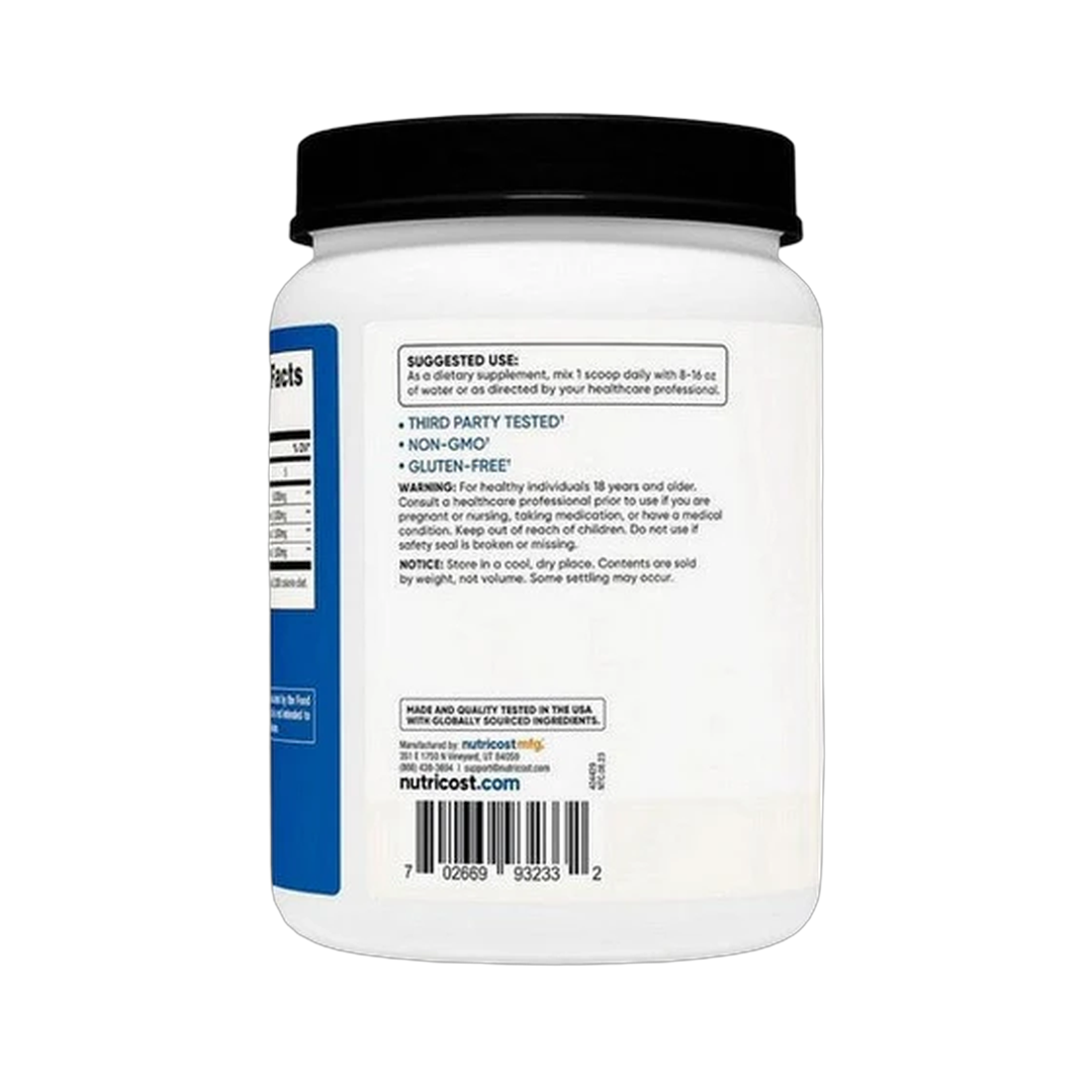 Nutricost, Performance, BCAA Powder, Unflavored, 2 lb, 900 g packaging side view