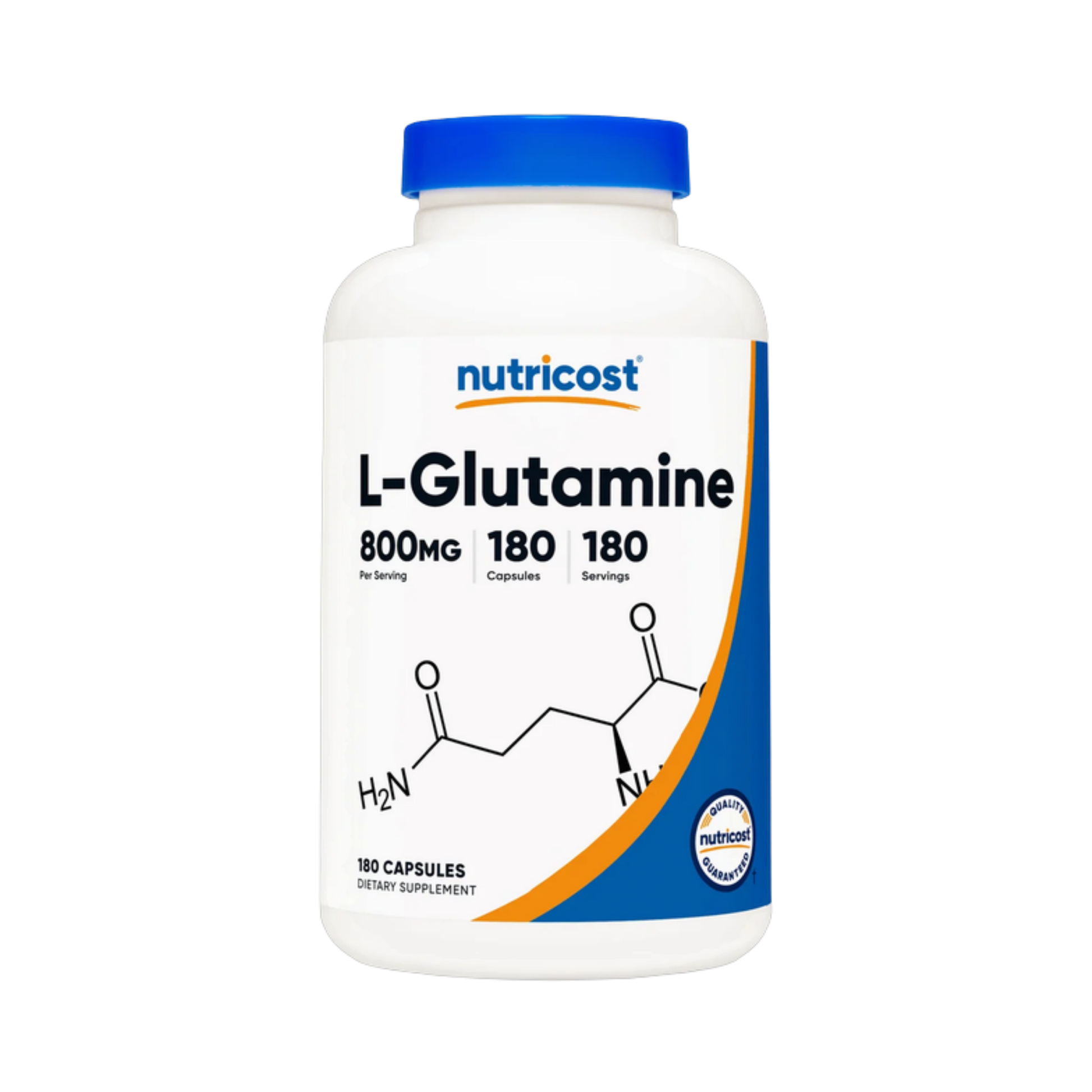 Nutricost L-Glutamine 800mg, 180 Capsules front packaging view
