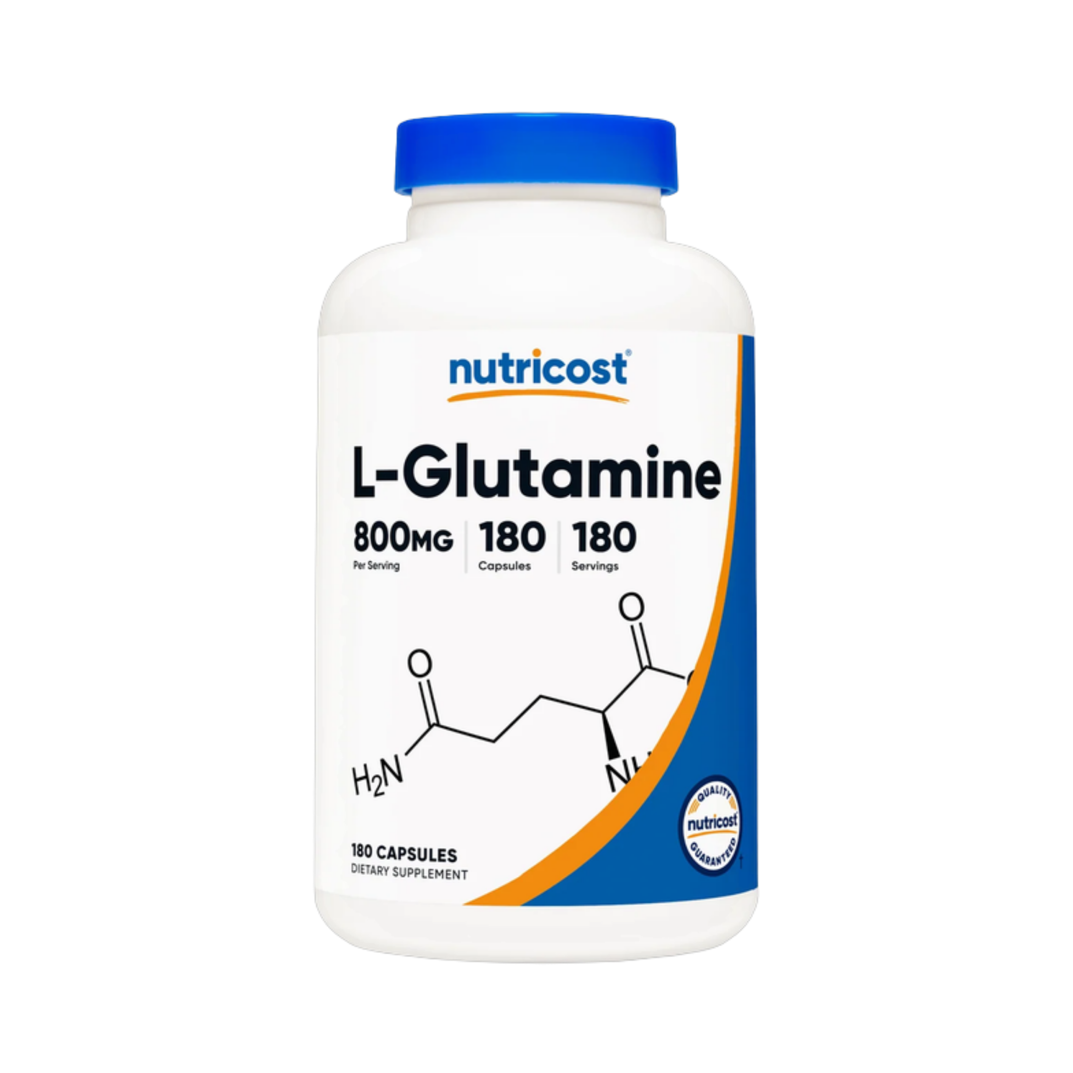 Nutricost L-Glutamine 800mg, 180 Capsules front packaging view