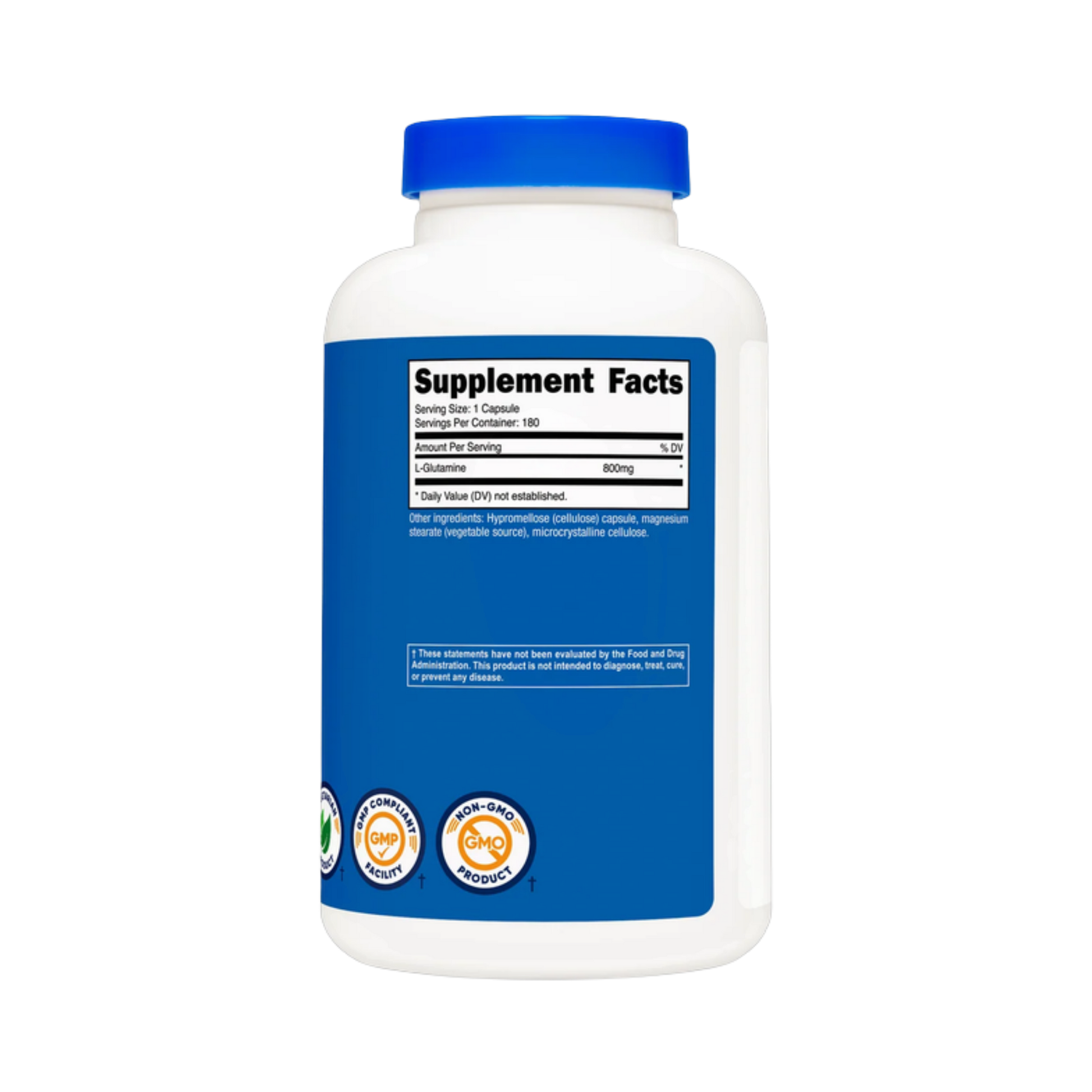 Nutricost L-Glutamine 800mg, 180 Capsules back packaging view