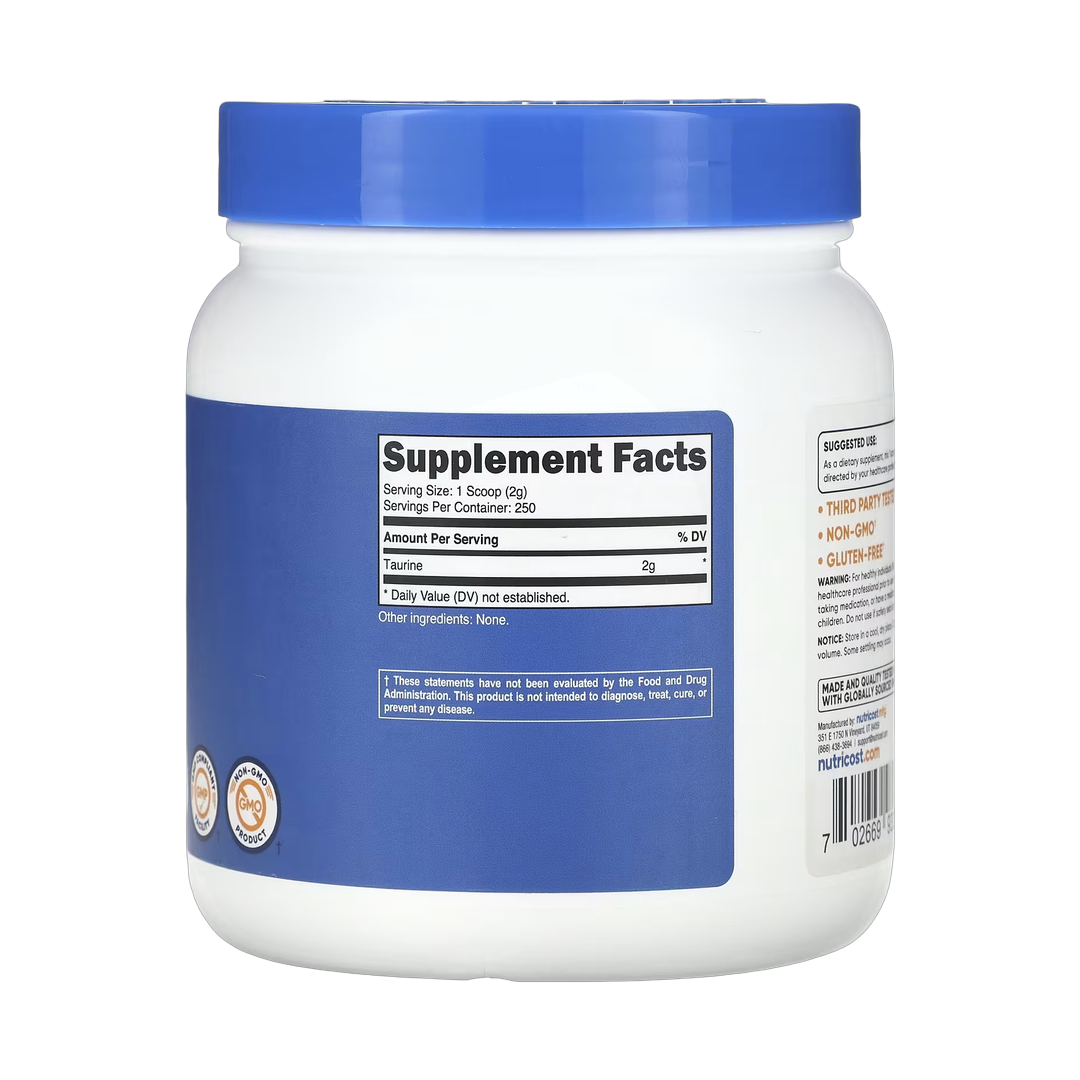 Nutricost, Taurine, Unflavored, 17.9 oz, 500 g back packaging view