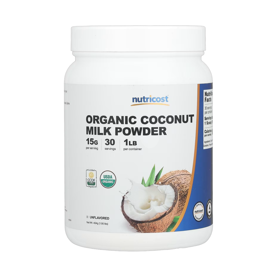 Nutricost, Organic Coconut Milk Powder, Unflavored, 1 lbs, 454 g front packaging view