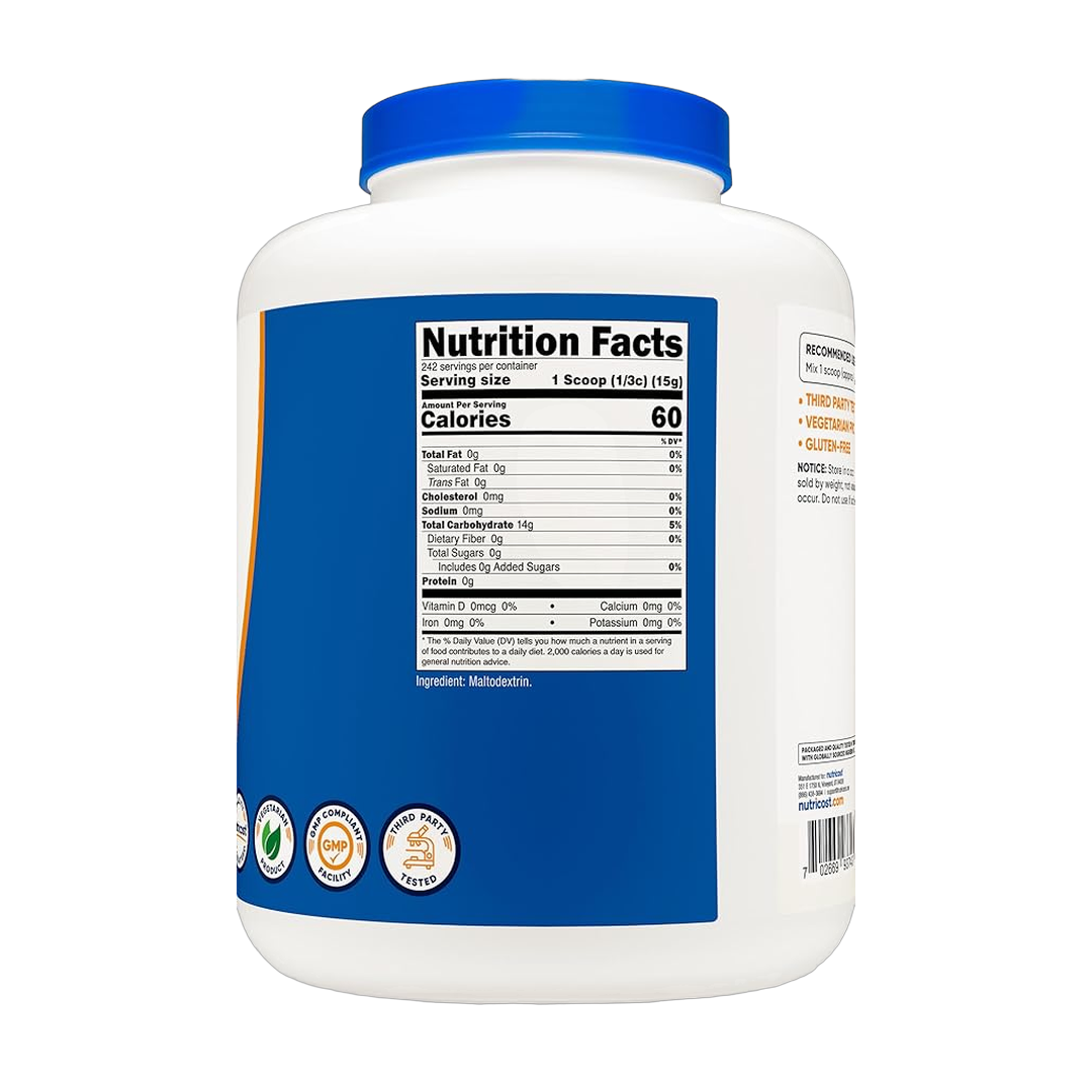 Nutricost, Maltodextrin, Unflavored, 8 lb back packaging view