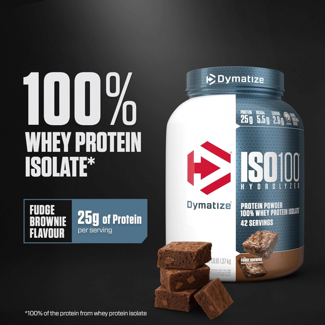 Dymatize, ISO100® Hydrolyzed, 100% Whey Protein Isolate, Fudge Brownie, 3 lb (1.37 kg)