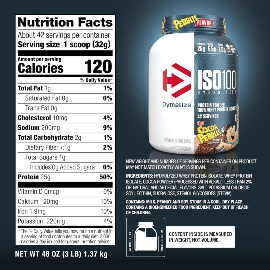 Dymatize, ISO100® Hydrolyzed, 100% Whey Protein Isolate, Cocoa Pebbles, 3 lbs (1.37 kg)