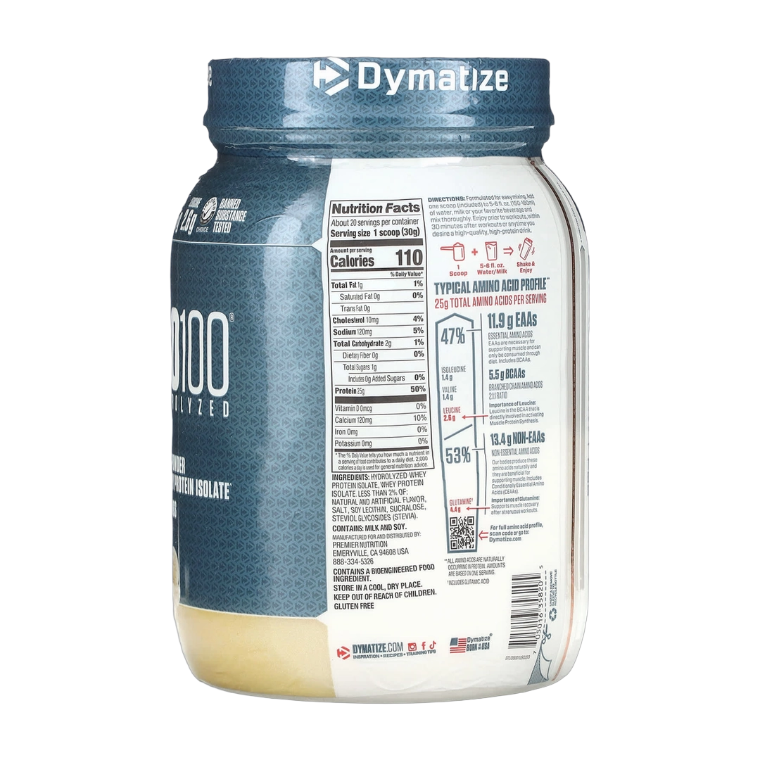 Dymatize, ISO100® Hydrolyzed, 100% Whey Protein Isolate, Gourmet Vanilla, 1.34 lb (610 g)