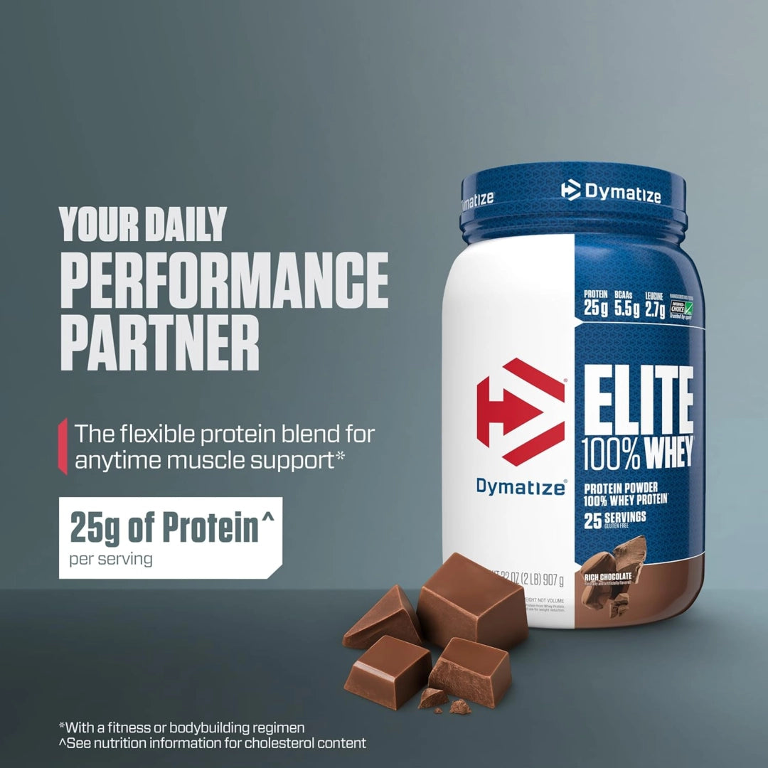 Dymatize, Elite 100% Whey Protein Powder, Rich Chocolate, 2 lbs (907 g)