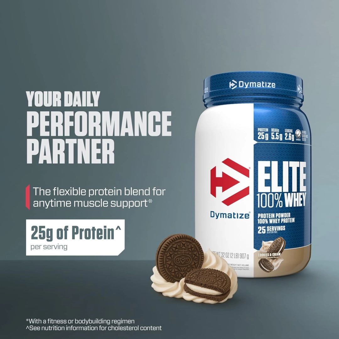 Dymatize, Elite 100% Whey Protein Powder, Cookies & Cream, 2 lbs (907 g)