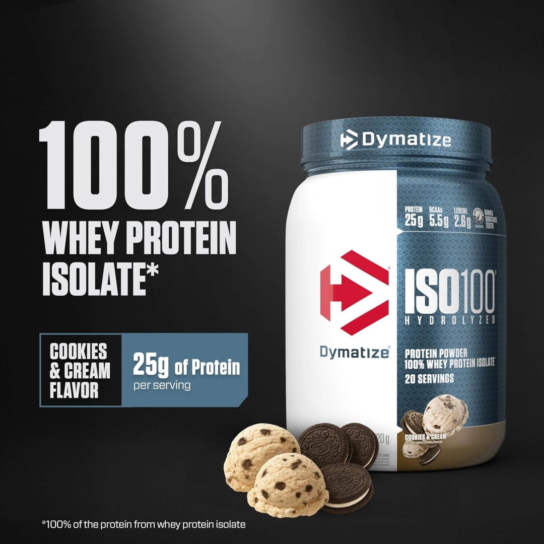 Dymatize, ISO100® Hydrolyzed, 100% Whey Protein Isolate, Cookies & Cream, 1.36 lb (620 g)