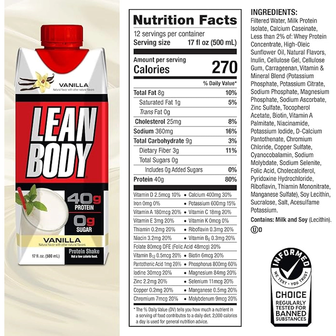 Labrada Nutrition, Lean Body Ready-to-Drink, Vanilla Protein Shake, 17 fl oz