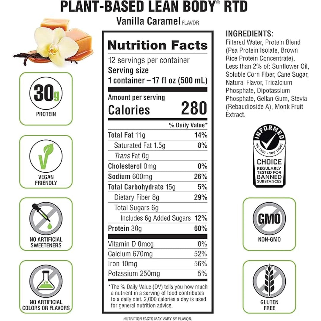 Labrada Nutrition, Plant-Based, Lean Body, Vanilla Caramel, 17 fl oz