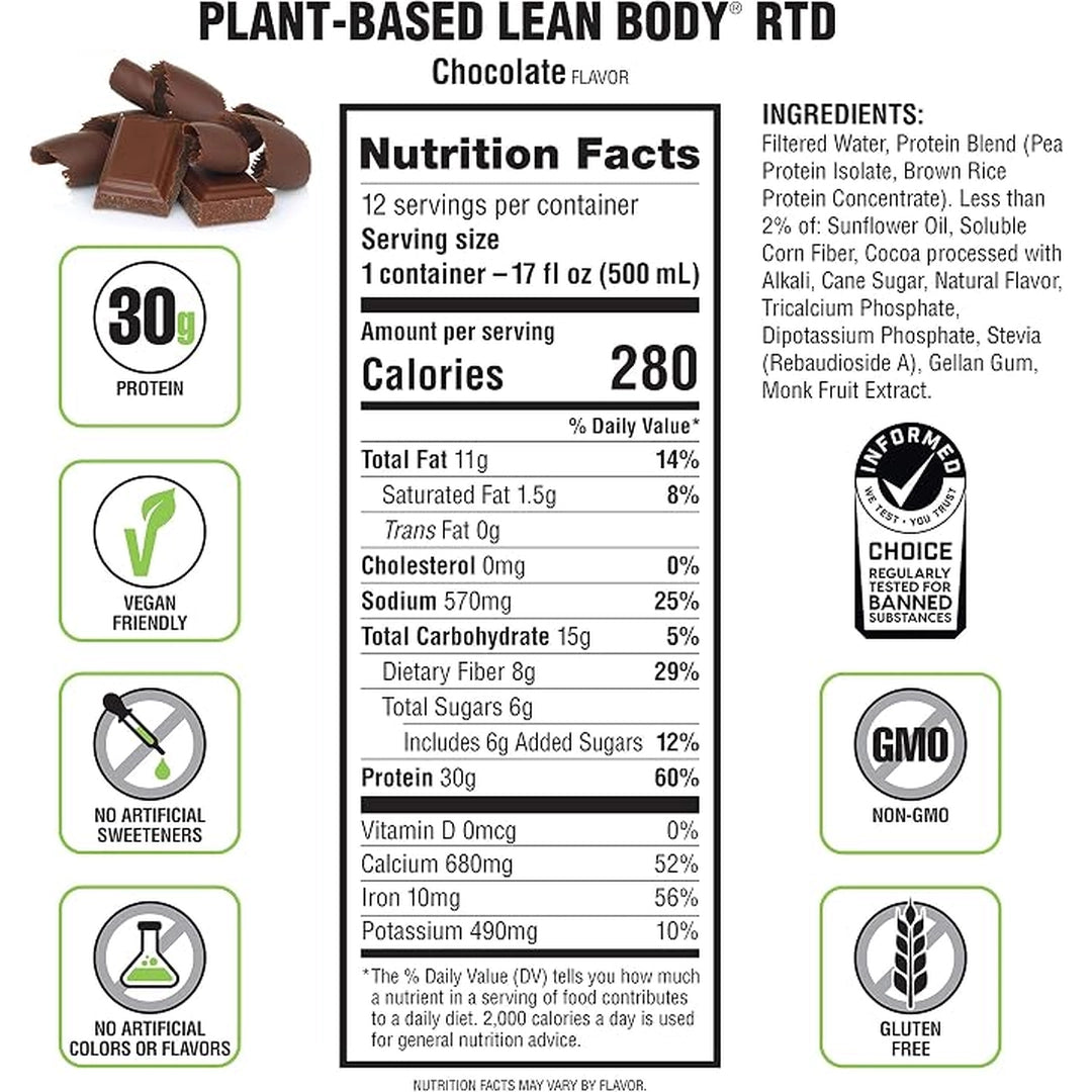 Labrada Nutrition, Plant-Based, Lean Body, Chocolate, 17 fl oz