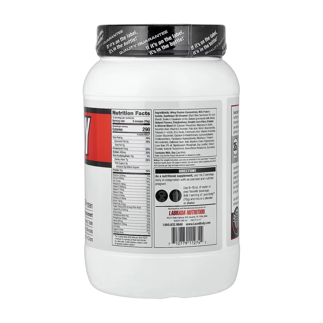 Labrada Nutrition, Lean Body®, Protein Shake Drink Mix, Chocolate, 2.47 lb (1,120 g)