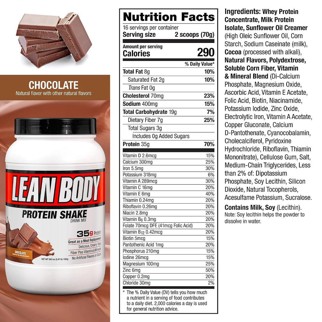 Labrada Nutrition, Lean Body®, Protein Shake Drink Mix, Chocolate, 2.47 lb (1,120 g)
