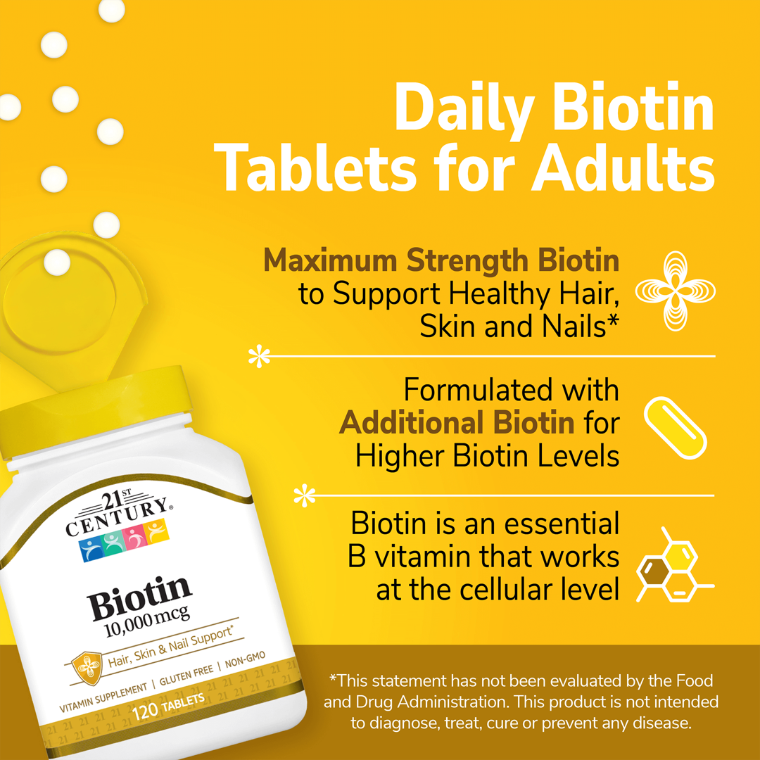 21st Century, Biotin, 10,000 mcg, 120 Tablets lifestyle image