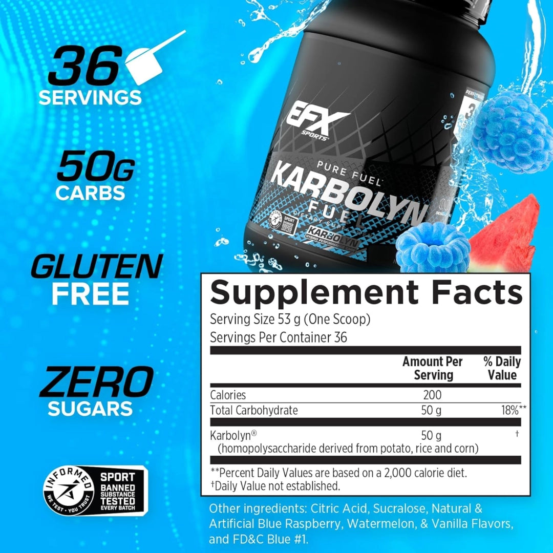 EFX Sports, Pure Fuel, Karbolyn Fuel®, Blue Razz Watermelon, 4 lb 4.8 oz (1,950 g)