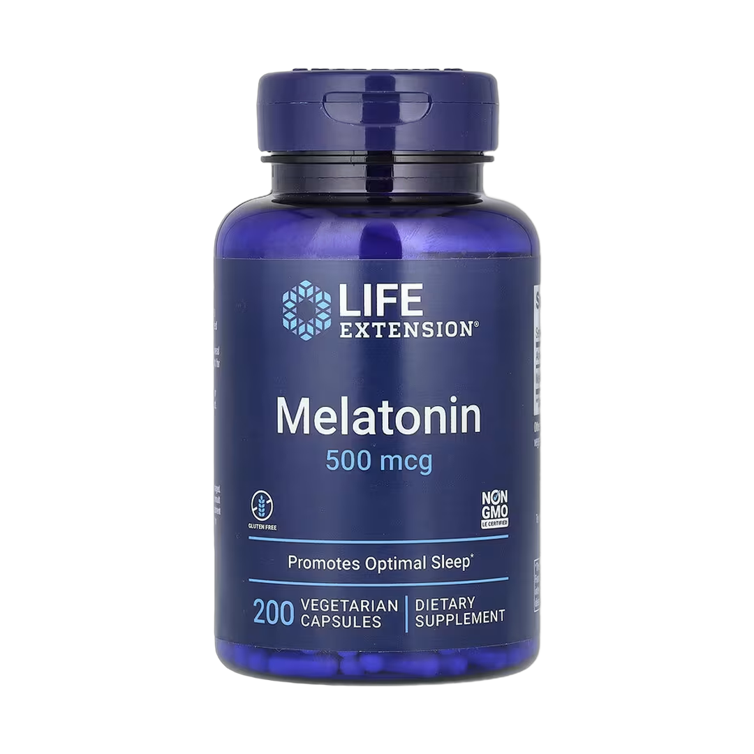 Life Extension, Melatonin, 500 mcg, 200 Vegetarian Capsules front packaging view