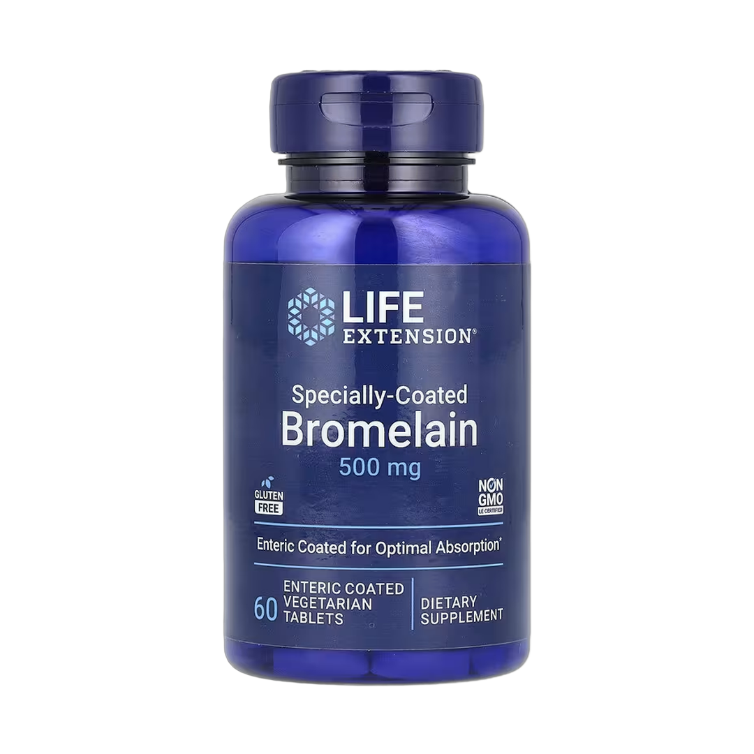 Life Extension, Specially-Coated Bromelain, 60 Enteric Coated Vegetarian Tablets front packaging view
