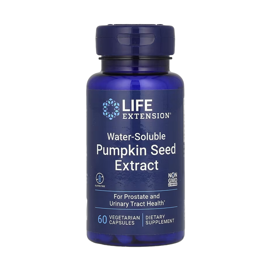Life Extension, Water-Soluble Pumpkin Seed Extract, 60 Vegetarian Capsules front packaging view