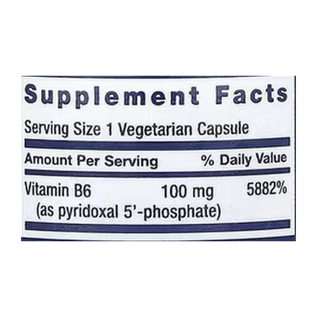 Life Extension, Pyridoxal 5'-Phosphate Caps, 100 mg, 60 Vegetarian Capsules supplement facts label showing ingredients, vitamins, minerals, and serving information