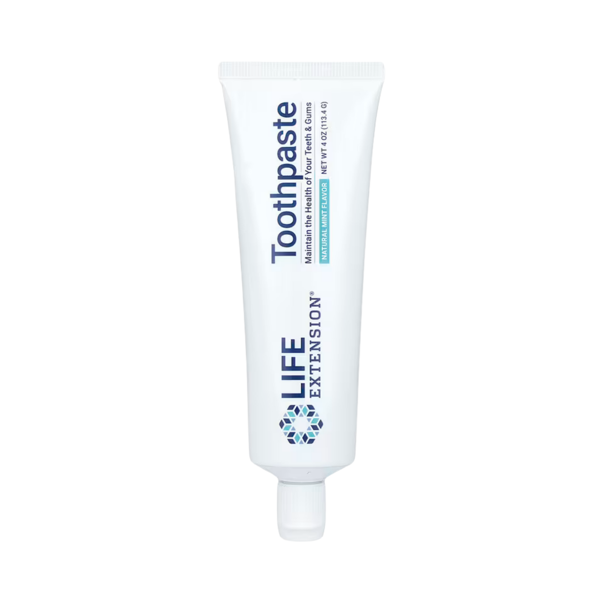 Life Extension, Fluoride-Free Toothpaste, Natural Mint, 4 oz, 113.4 g supplement facts label showing ingredients, vitamins, minerals, and serving information