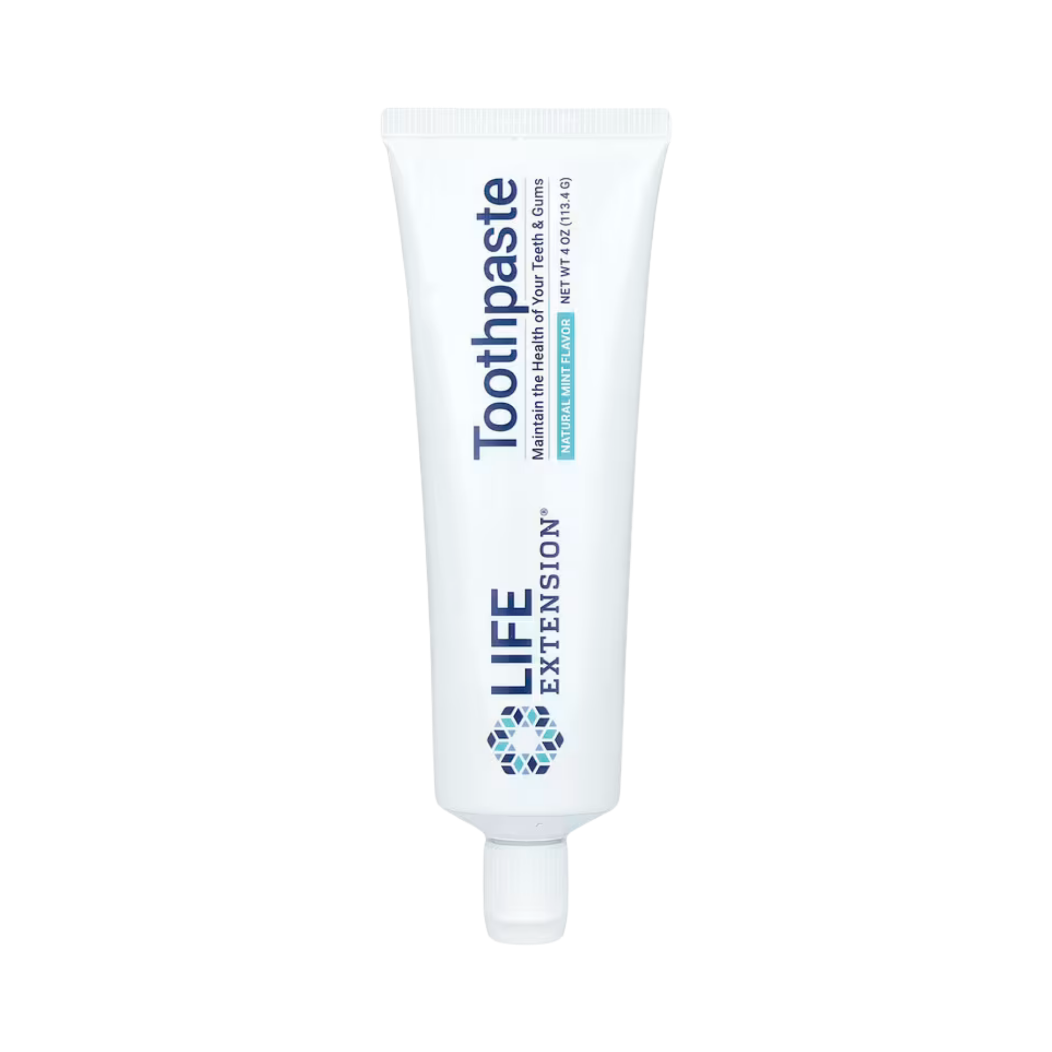 Life Extension, Fluoride-Free Toothpaste, Natural Mint, 4 oz, 113.4 g supplement facts label showing ingredients, vitamins, minerals, and serving information