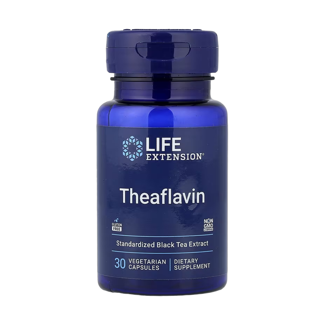 Life Extension, Theaflavin, Standardized Black Tea Extract, 30 Vegetarian Capsules front packaging view