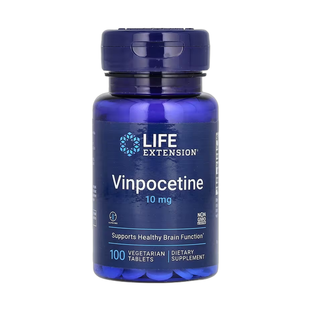 Life Extension, Vinpocetine, 10 mg, 100 Vegetarian Tablets front packaging view