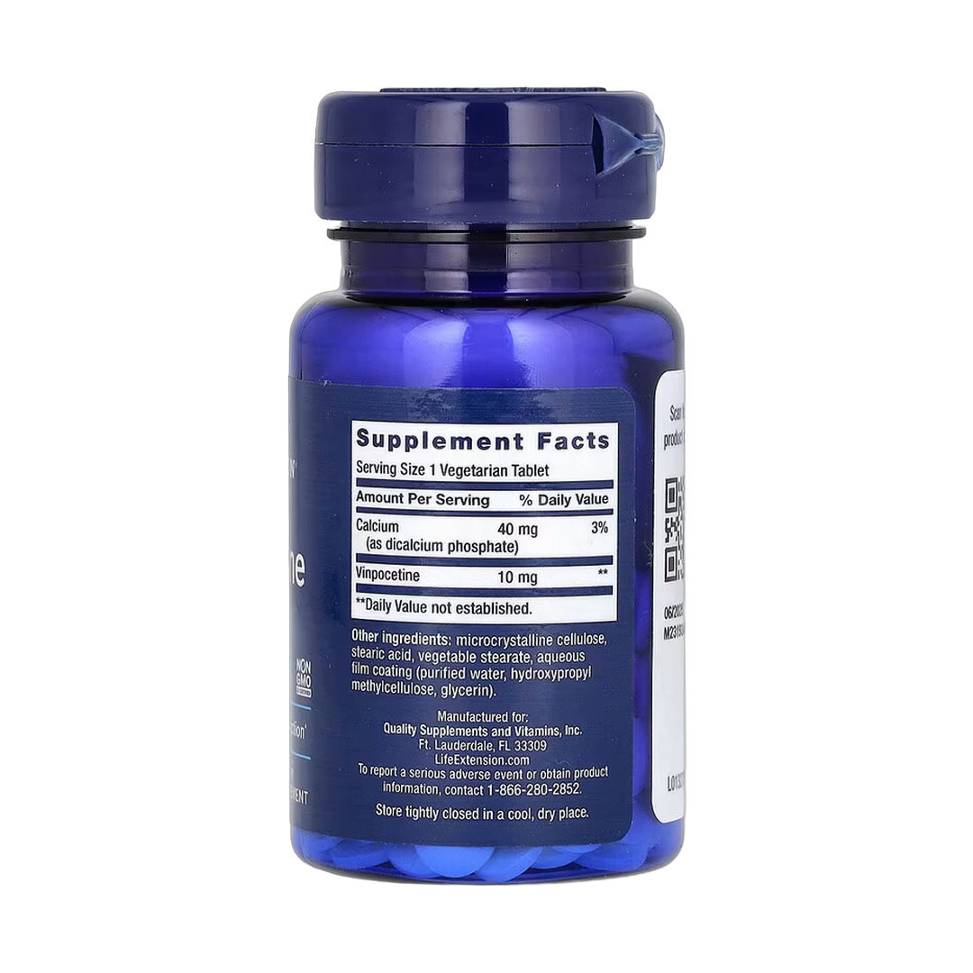 Life Extension, Vinpocetine, 10 mg, 100 Vegetarian Tablets back packaging view