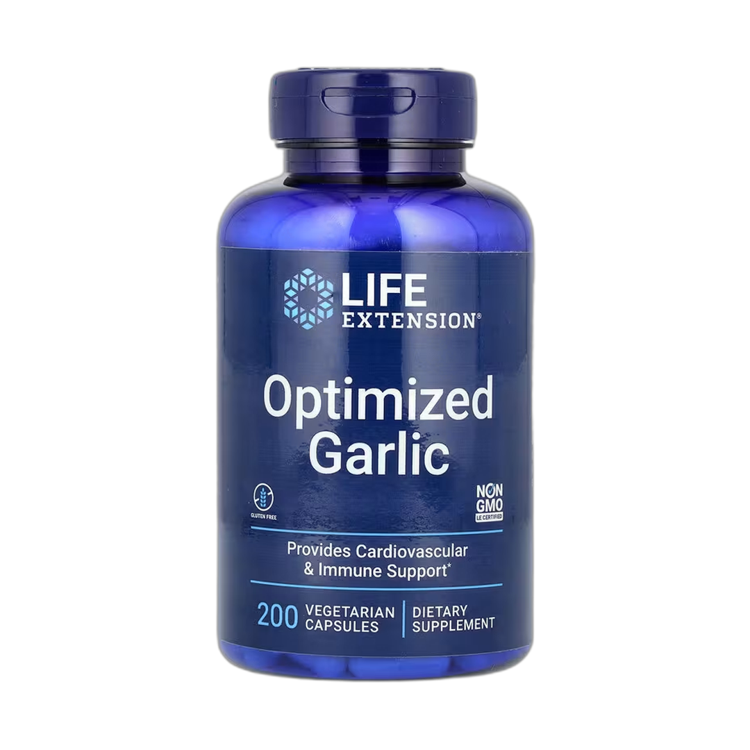 Life Extension, Optimized Garlic, 200 Vegetarian Capsules front packaging view