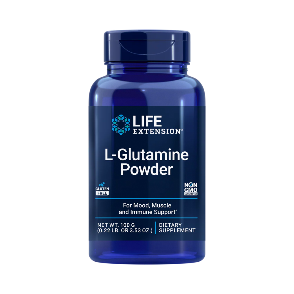 Life Extension, L-Glutamine Powder, 3.53 oz front packaging view