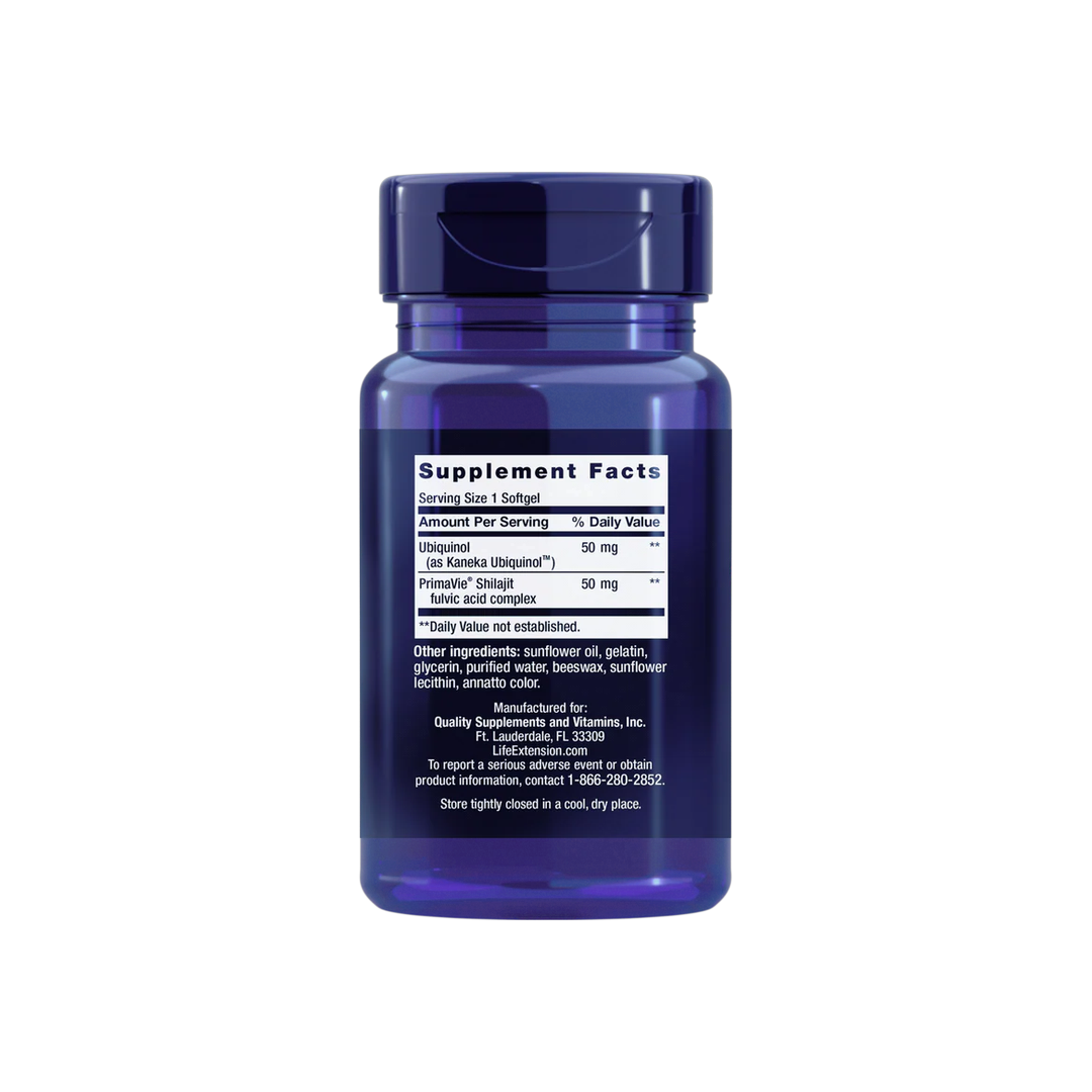 Life Extension, Super Ubiquinol CoQ10 with Enhanced Mitochondrial Support, 50 mg, 100 Softgels back packaging view