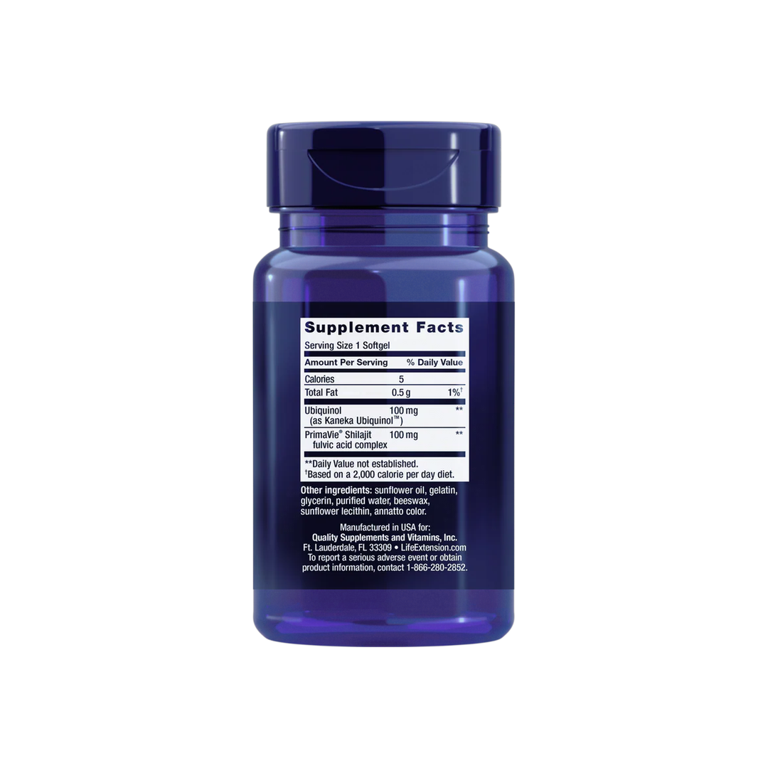 Life Extension, Super Ubiquinol CoQ10 with Enhanced Mitochondrial Support, 100 mg, 60 Softgels back packaging view