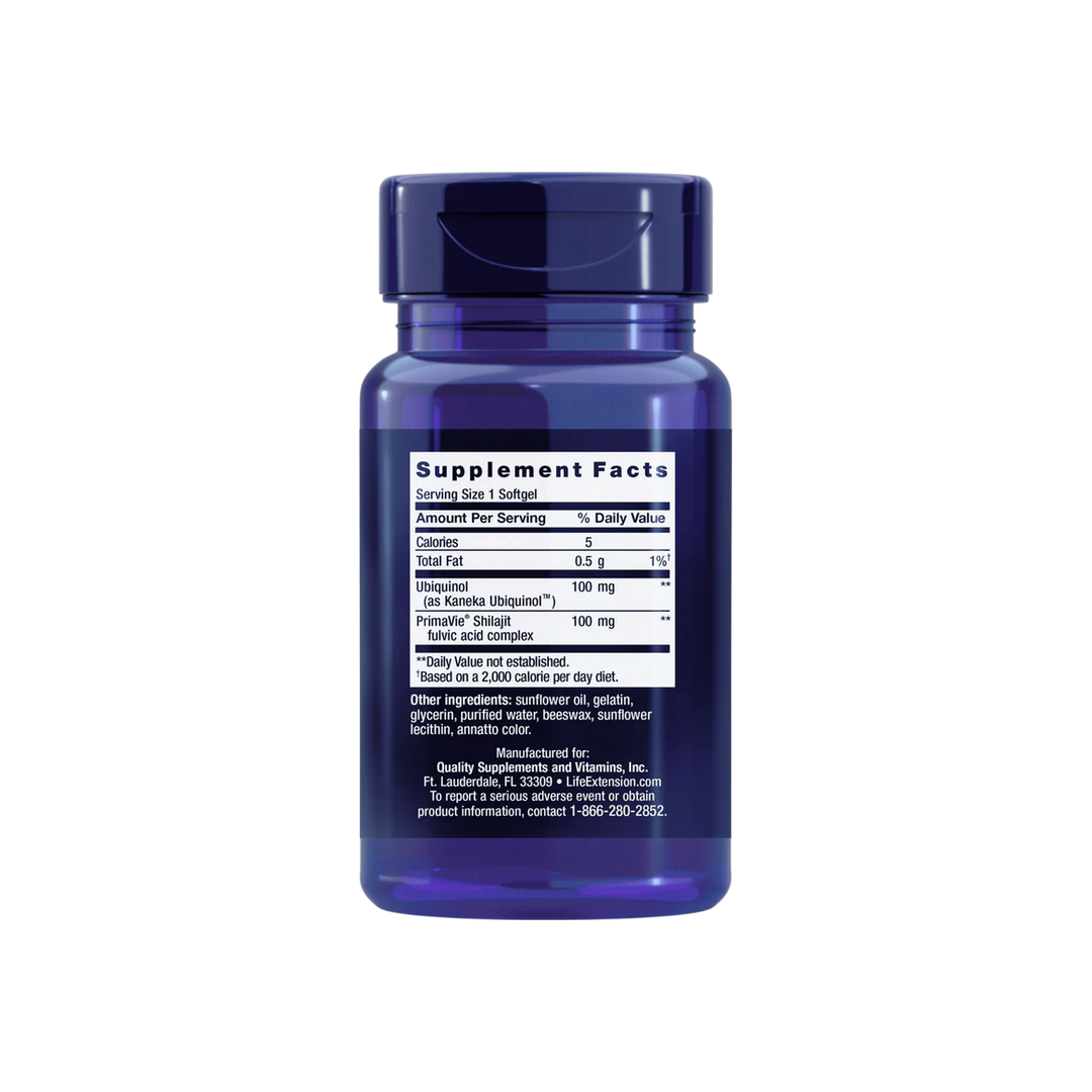Life Extension, Super Ubiquinol CoQ10 with Enhanced Mitochondrial Support, 100 mg, 30 Softgels back packaging view